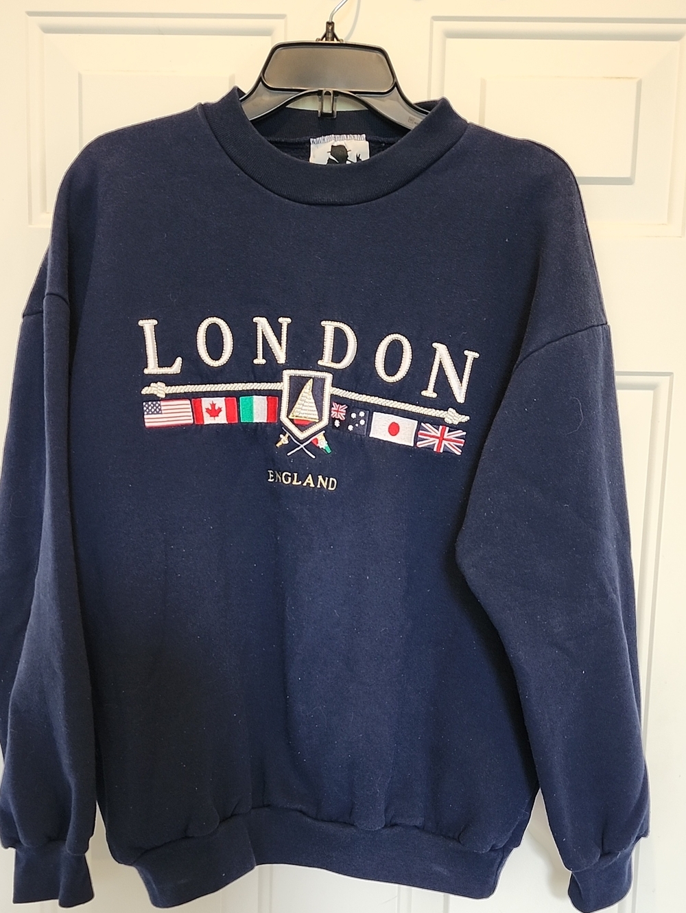 London England Embroidered Navy Sweatshirt With Flags Unisex